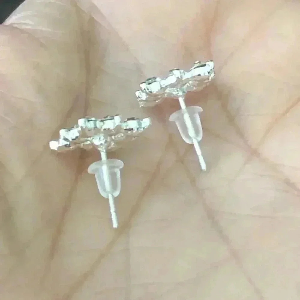 Diamond Shaped 925 Sterling Silver Crystal Stud Earrings NWT - Picture 2 of 5